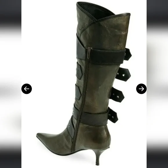 Jeffery Campbell Knee High Seatbelt Boots Brown Distressed Leather Grainy #70 - Picture 7 of 12